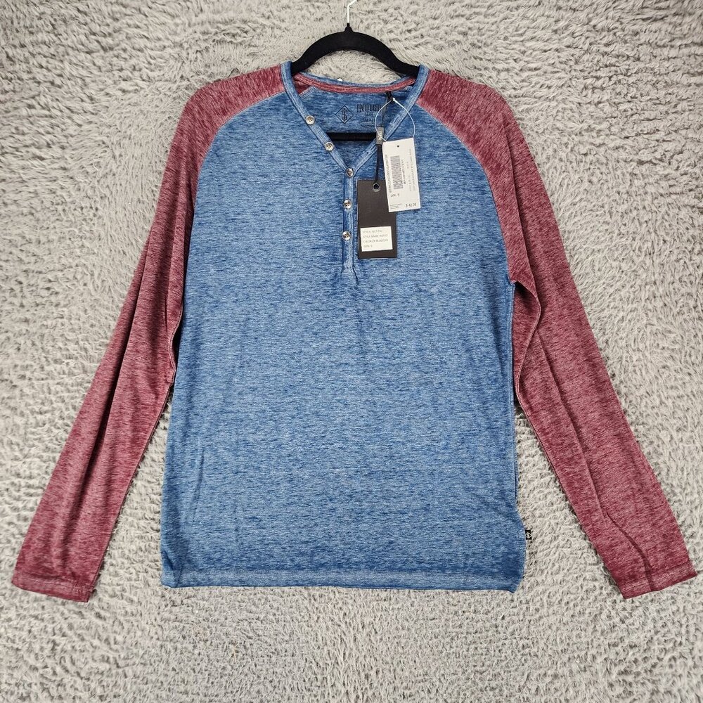 Indigo Star Shirt Mens Small Blue Red Long Sleeve Raglan Burnout Jersey Tee *NWT